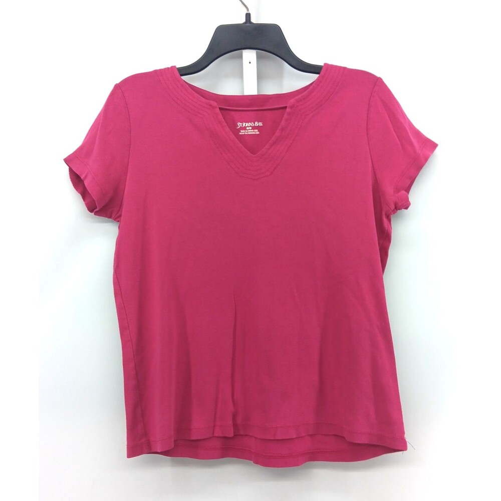 St Johns Bay Shirt Women Medium Pink Short Sleeve Split V Neck Casual Top